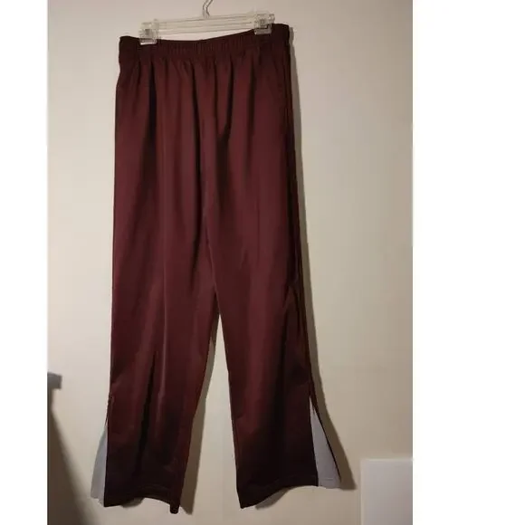 Men's Tek Gear Maroon/Gray Pull On Pants Basketball Zip Leg Pockets Large - Picture 1 of 5